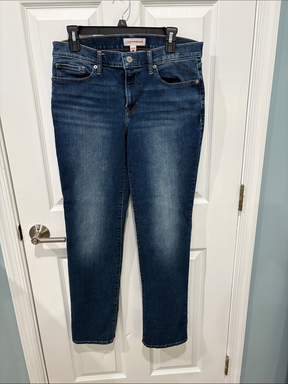 Lucky Brand Women's Mid-Dark Blue Mid Rise Straight Jeans
